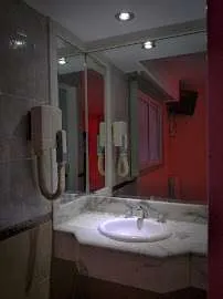 Habitación con luces LED y TV en Once